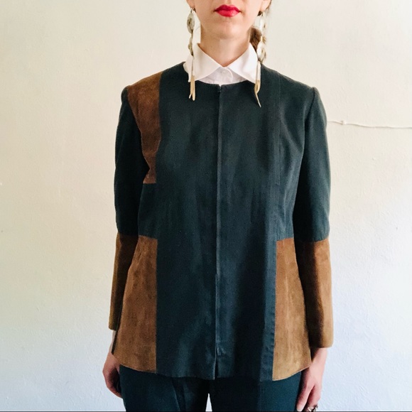 60s VTG HERMÈS Cotton Leather Green Brown Equestrian Riding Suit Chaps Jacket - Picture 9 of 15